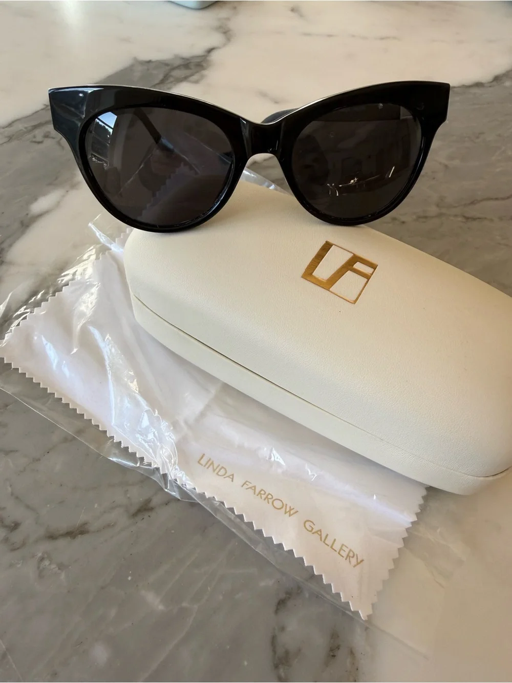 Linda Farrow for The Row Glossy Black Cat-Eye Sunglasses
